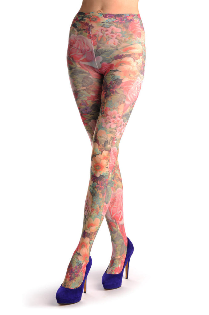 Liss Kiss Orange & Purple Flowers Vintage - Tights