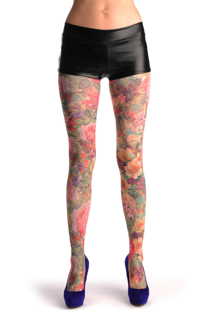 liss kiss Orange & Purple Flowers Vintage - Tights