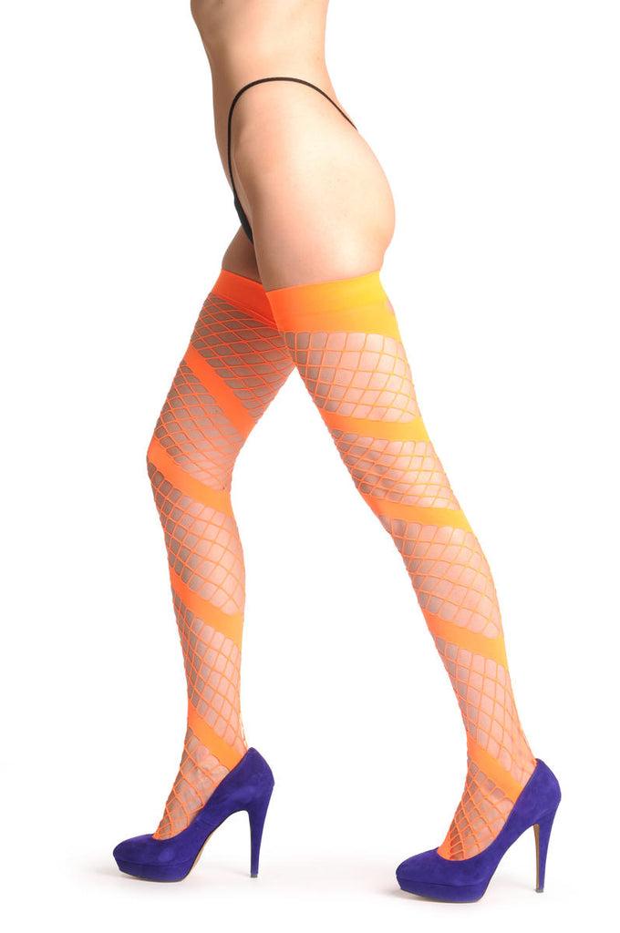 Liss Kiss Orange Spiral Diamond Mesh - Stockings