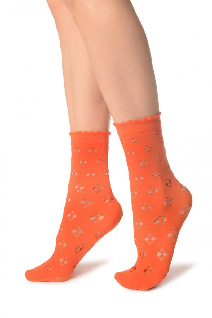 Liss Kiss Orange Viola Lace Ankle High Socks - Socks
