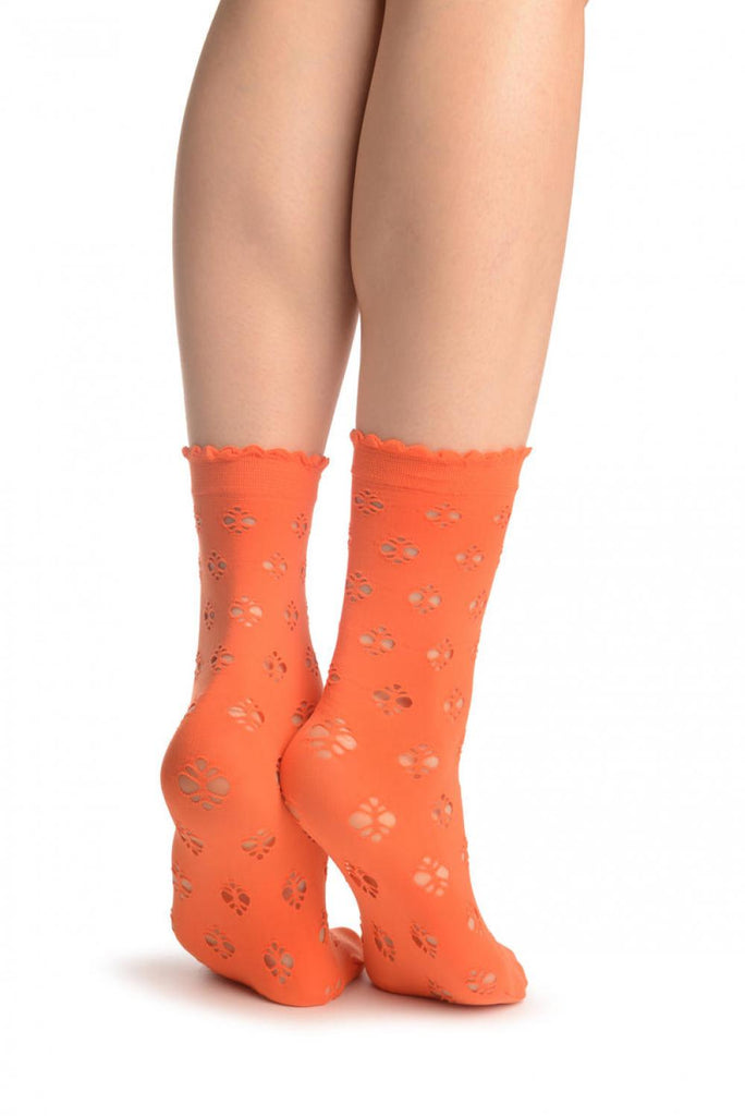 Liss Kiss Orange Viola Lace Ankle High Socks - Socks