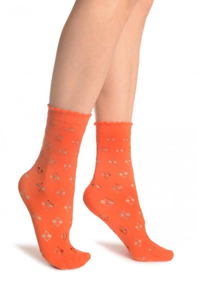 liss kiss Orange Viola Lace Ankle High Socks - Socks