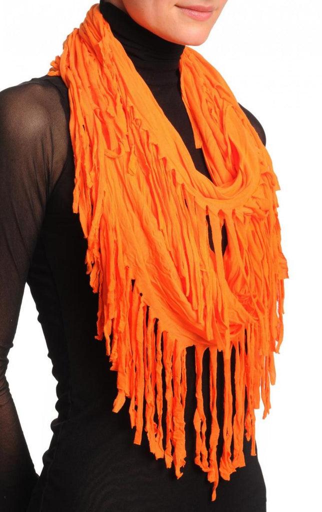 Liss Kiss Orange With Tassels Snood Scarf - Snood