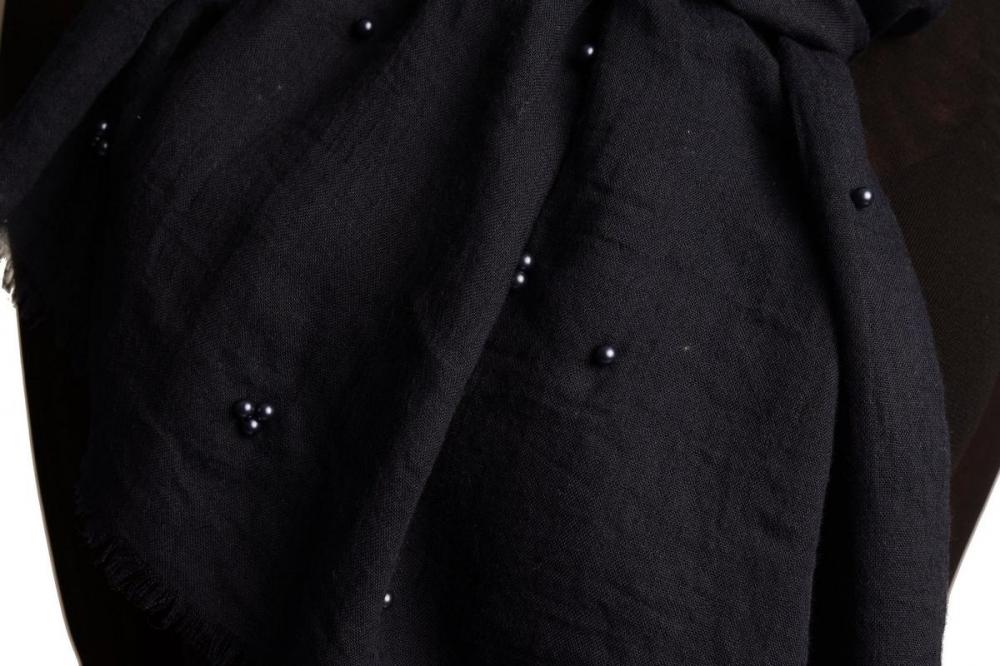 Liss Kiss Oxford Blue Beaded Crinkled Scarf - Scarf