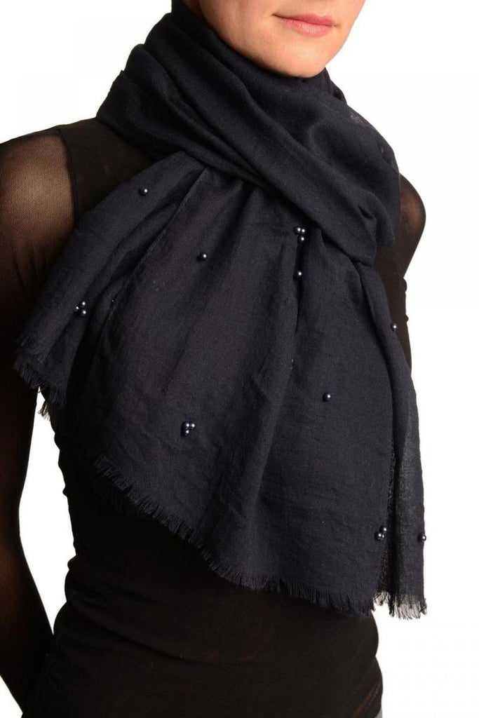 Liss Kiss Oxford Blue Beaded Crinkled Scarf - Scarf