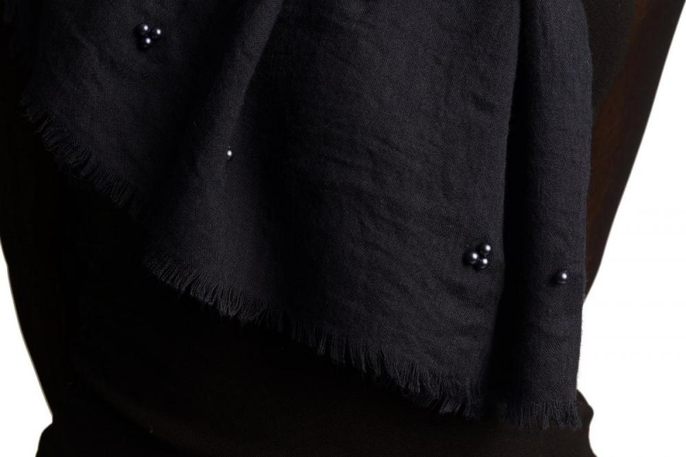 Liss Kiss Oxford Blue Beaded Crinkled Scarf - Scarf