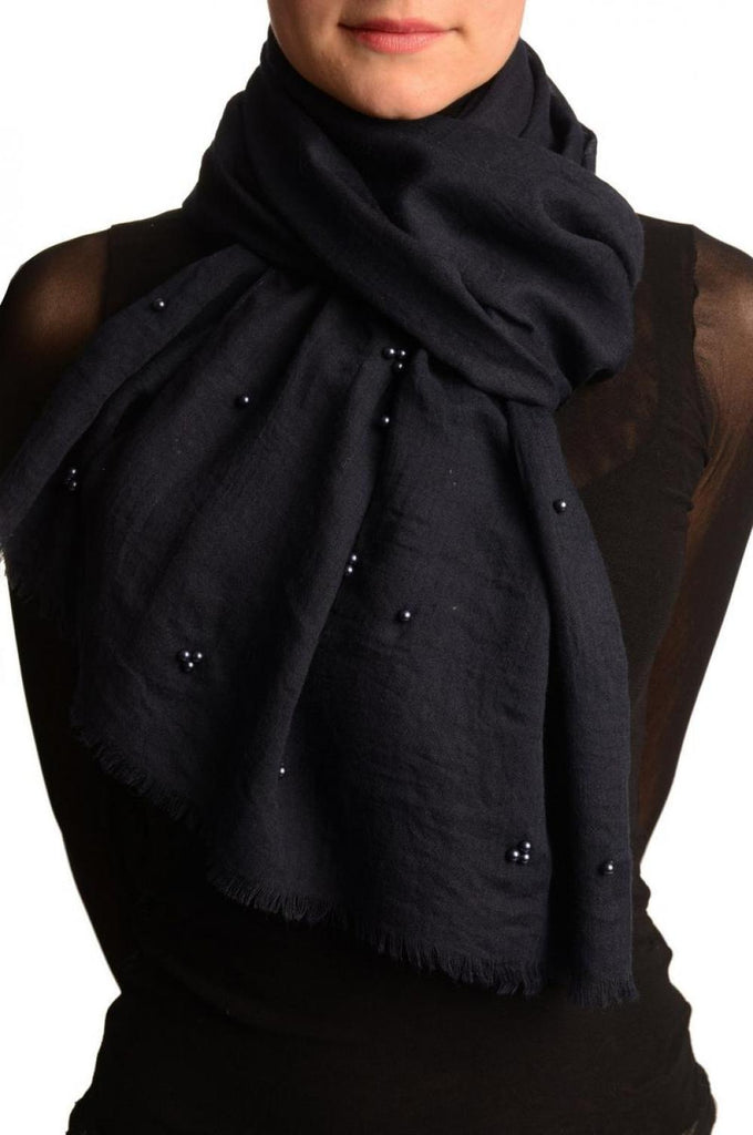 liss kiss Oxford Blue Beaded Crinkled Scarf - Scarf