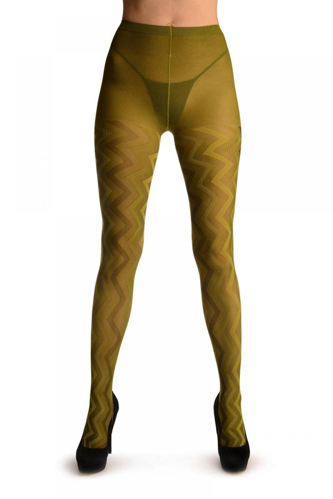 Liss Kiss Pear Green Shade Woven ZigZag - Tights