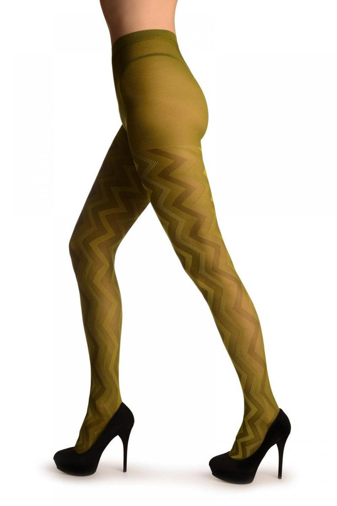 Liss Kiss Pear Green Shade Woven ZigZag - Tights