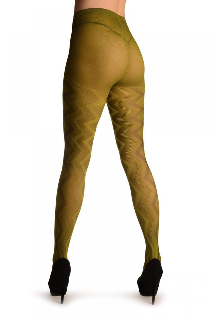 Liss Kiss Pear Green Shade Woven ZigZag - Tights