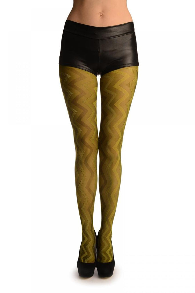 liss kiss Pear Green Shade Woven ZigZag - Tights