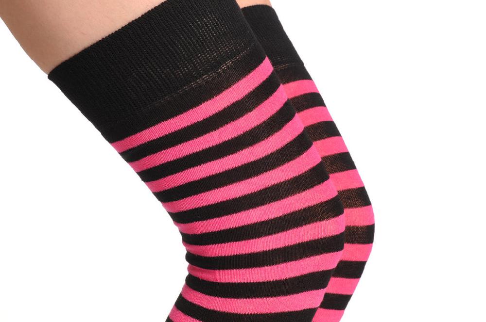 Liss Kiss Pink & Black Stripes - Over The Knee Socks