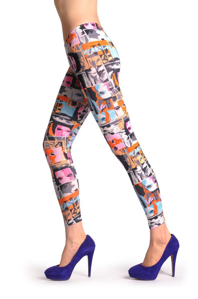 Liss Kiss Pink & Blue Portraits - Leggings