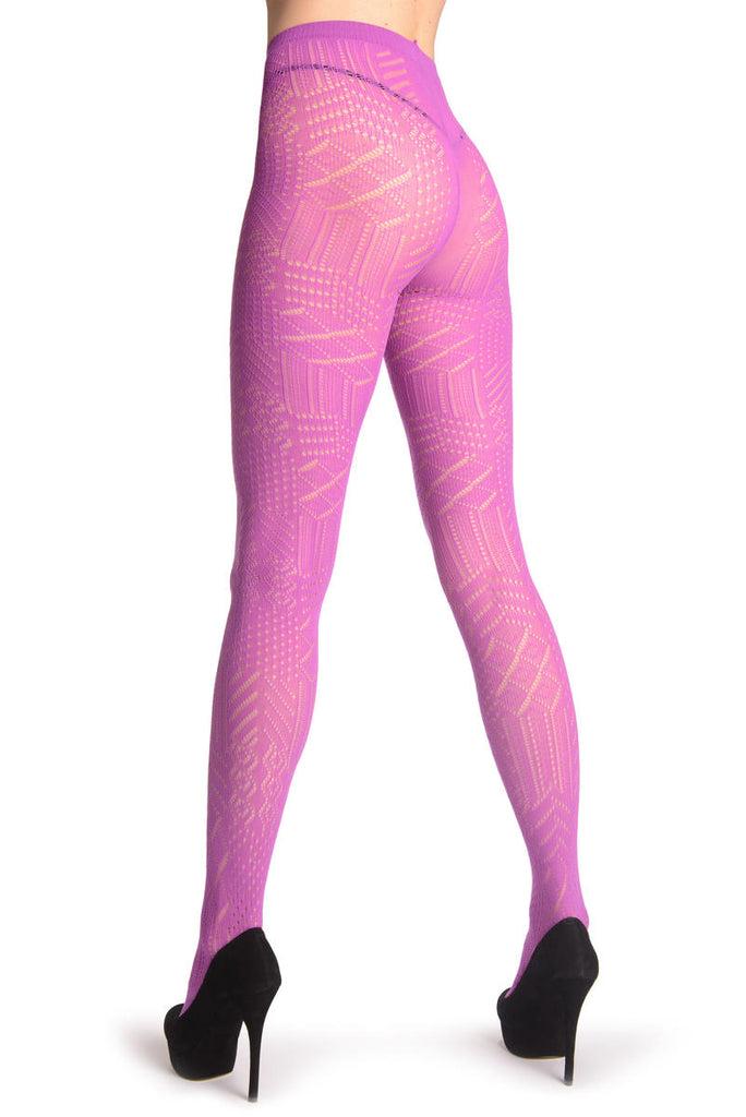 Liss Kiss Pink Geometrical Crochet Lace - Tights