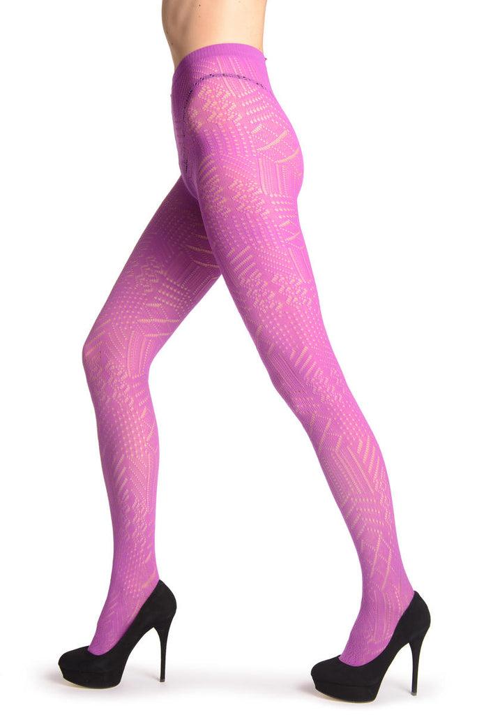 Liss Kiss Pink Geometrical Crochet Lace - Tights