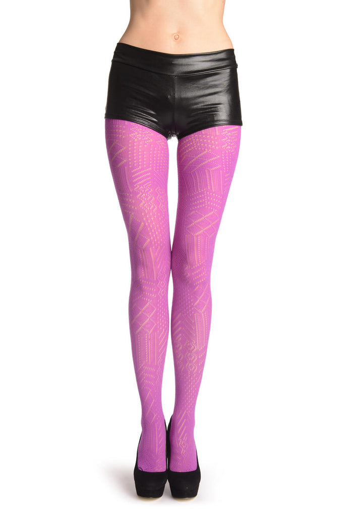 liss kiss Pink Geometrical Crochet Lace - Tights