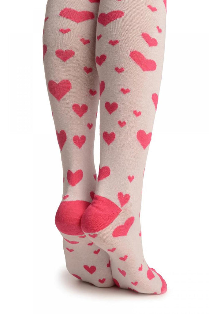 Liss Kiss Pink Hearts On White - Over The Knee Socks