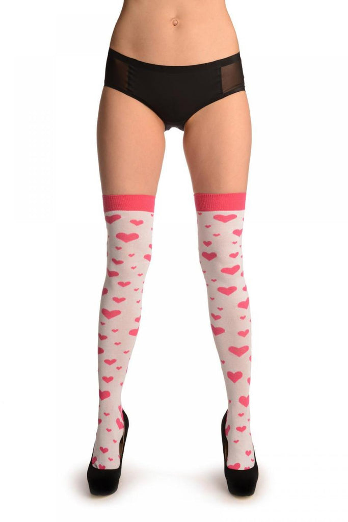 Liss Kiss Pink Hearts On White - Over The Knee Socks