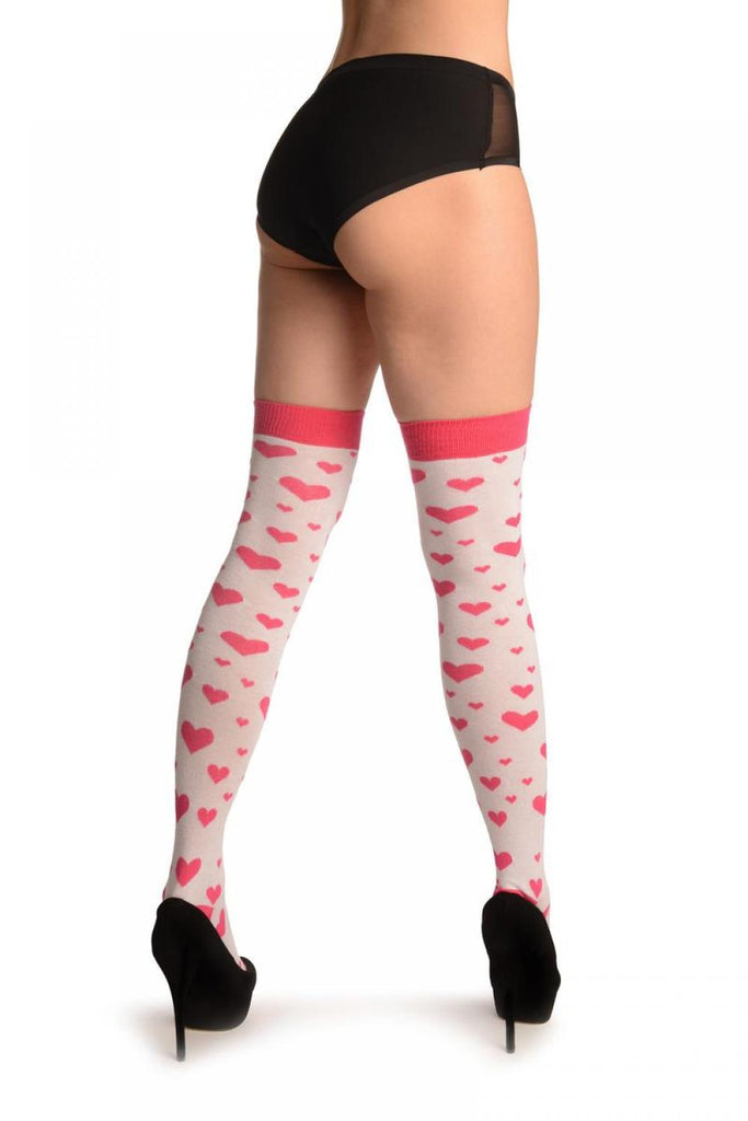 Liss Kiss Pink Hearts On White - Over The Knee Socks