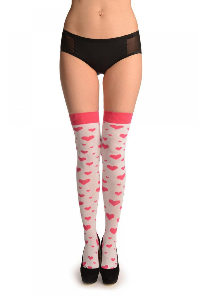 liss kiss Pink Hearts On White - Over The Knee Socks
