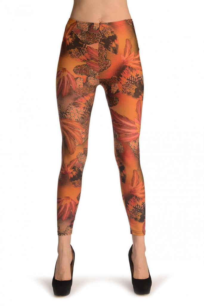 Liss Kiss Pink & Orange Feathers - Leggings