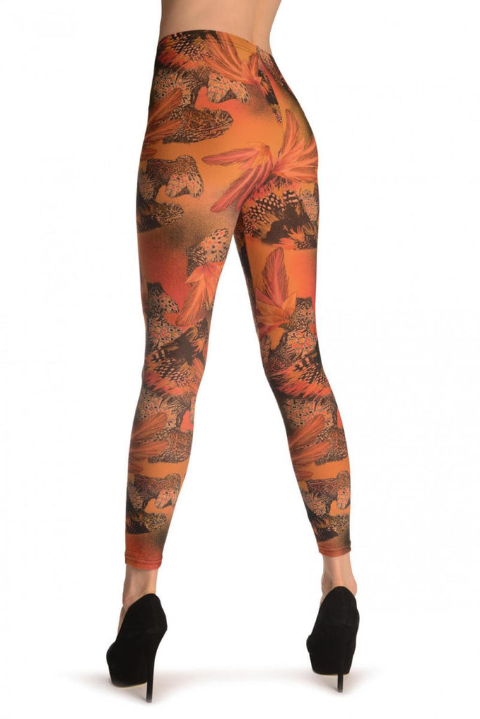 Liss Kiss Pink & Orange Feathers - Leggings