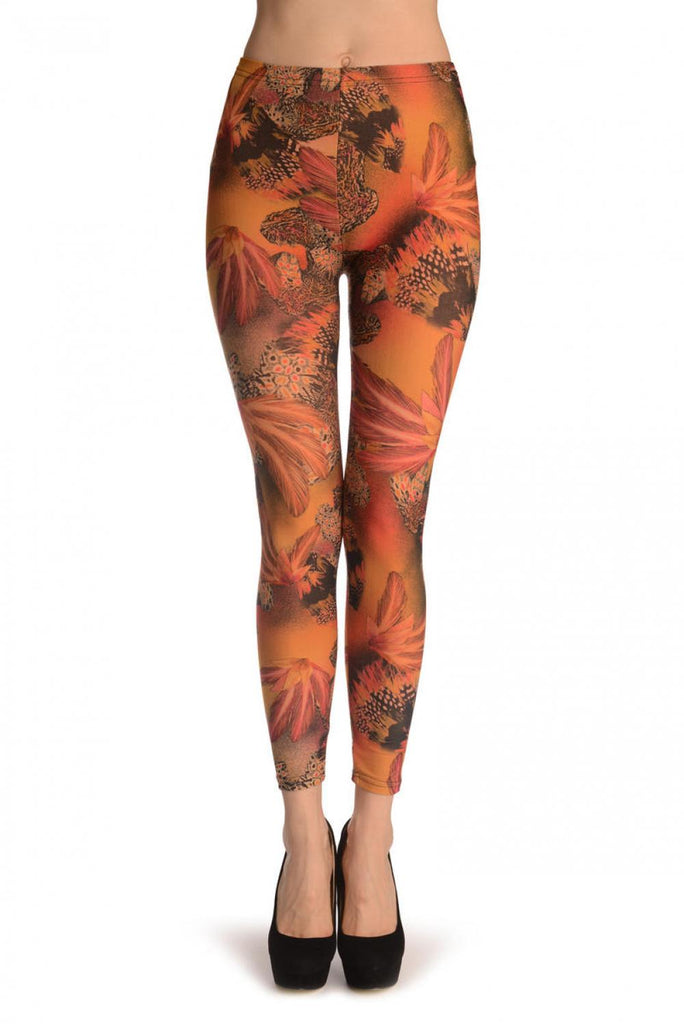 liss kiss Pink & Orange Feathers - Leggings