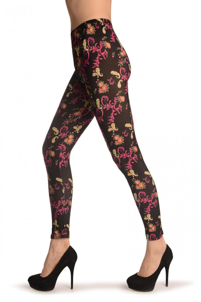 Liss Kiss Pink Peisley On Black - Leggings