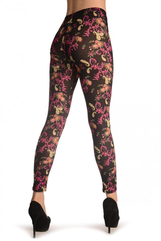 Liss Kiss Pink Peisley On Black - Leggings