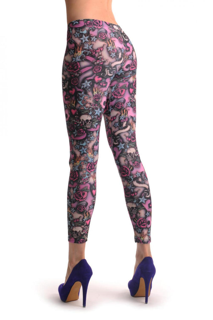 Liss Kiss Pink Skulls & Roses - Leggings