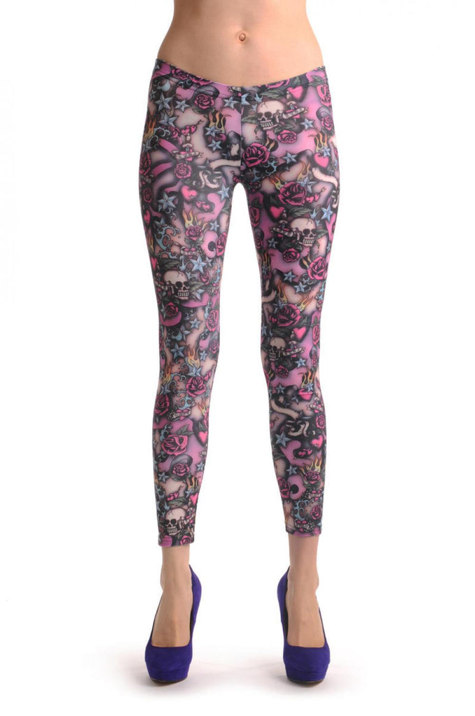Liss Kiss Pink Skulls & Roses - Leggings