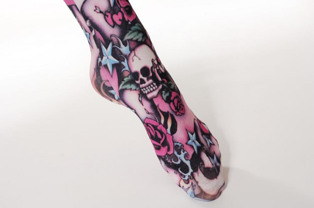 Liss Kiss Pink Skulls & Roses - Tights