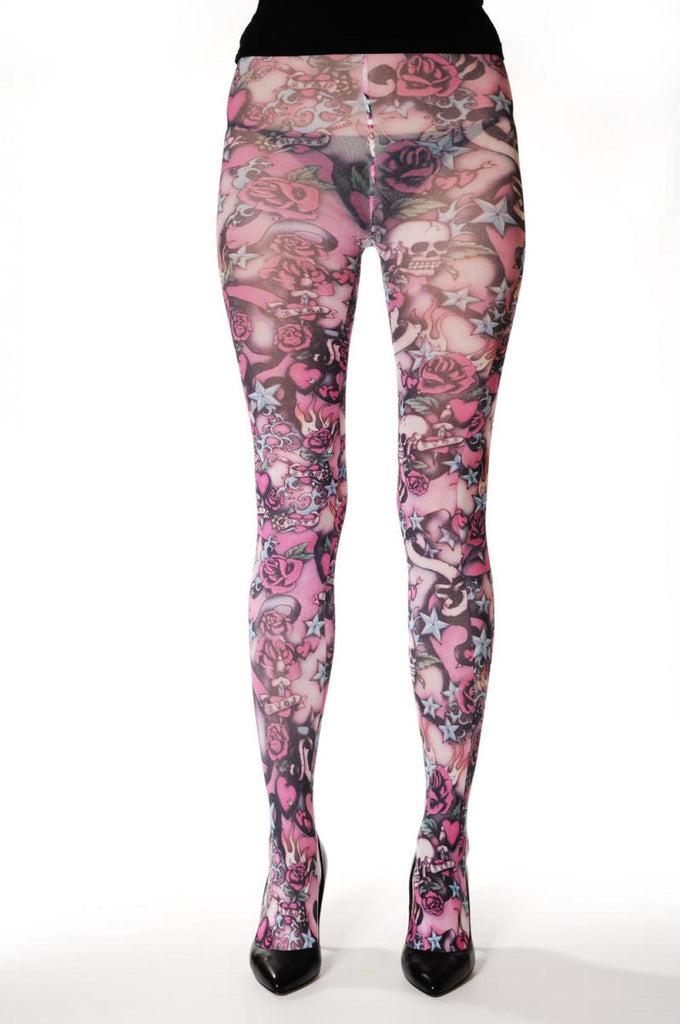 Liss Kiss Pink Skulls & Roses - Tights