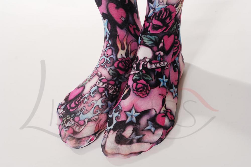 Liss Kiss Pink Skulls & Roses - Tights