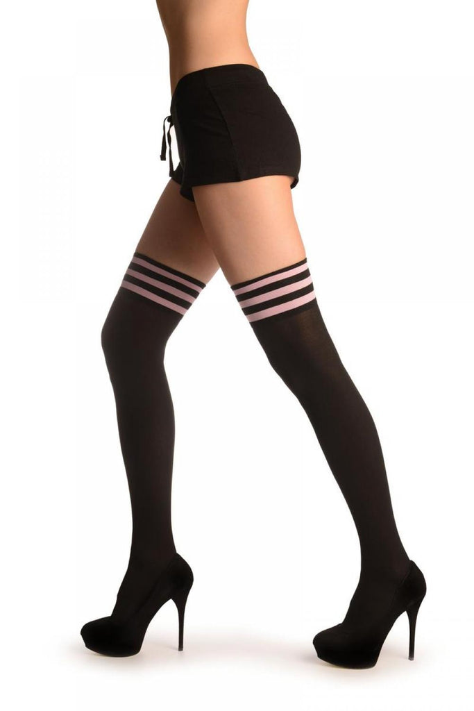 Liss Kiss Pink Stripes On Black (Referee) - Hold Ups