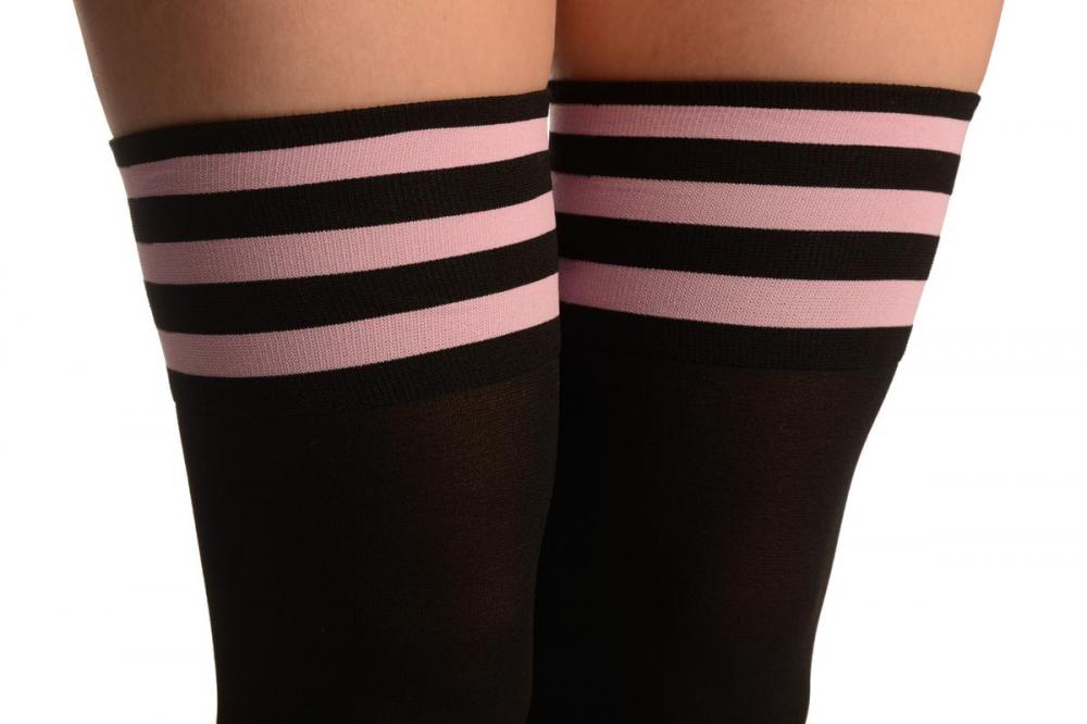 Liss Kiss Pink Stripes On Black (Referee) - Hold Ups