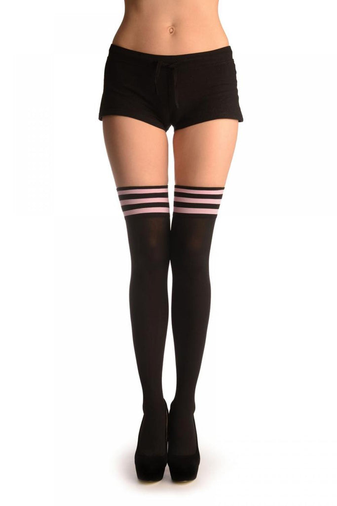 Liss Kiss Pink Stripes On Black (Referee) - Hold Ups