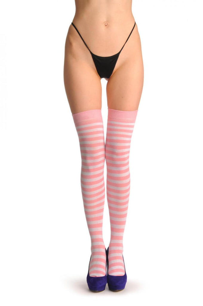Liss Kiss Pink & White Stripes - Over The Knee Socks