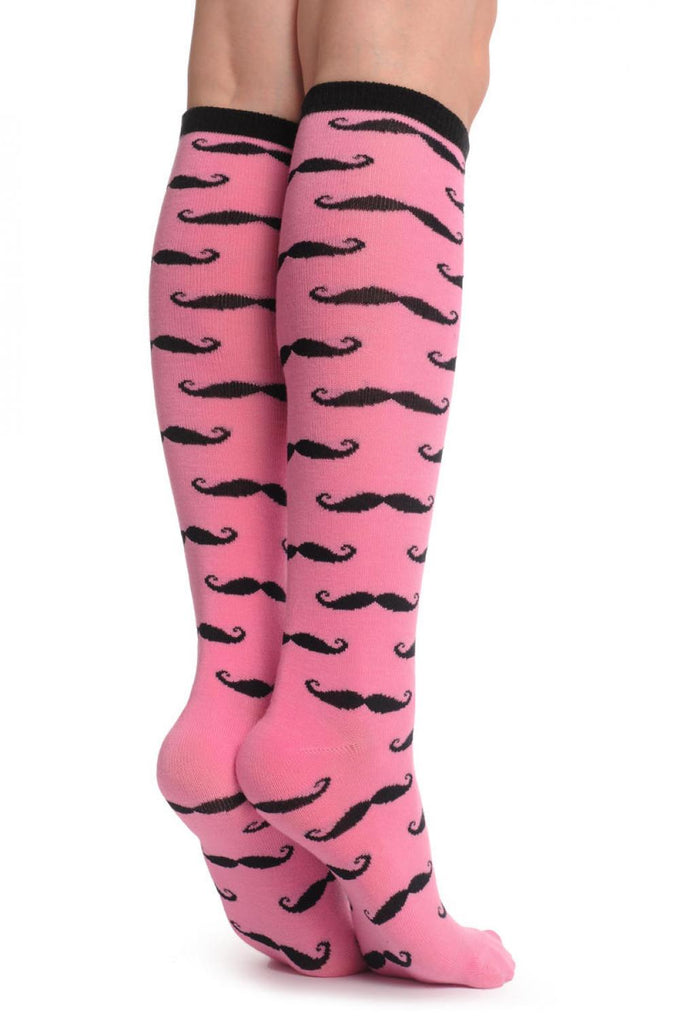 Liss Kiss Pink With Black Moustaches - Socks