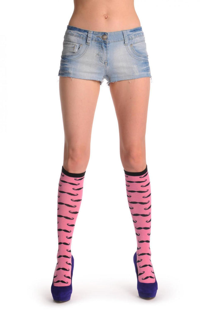 liss kiss Pink With Black Moustaches - Socks