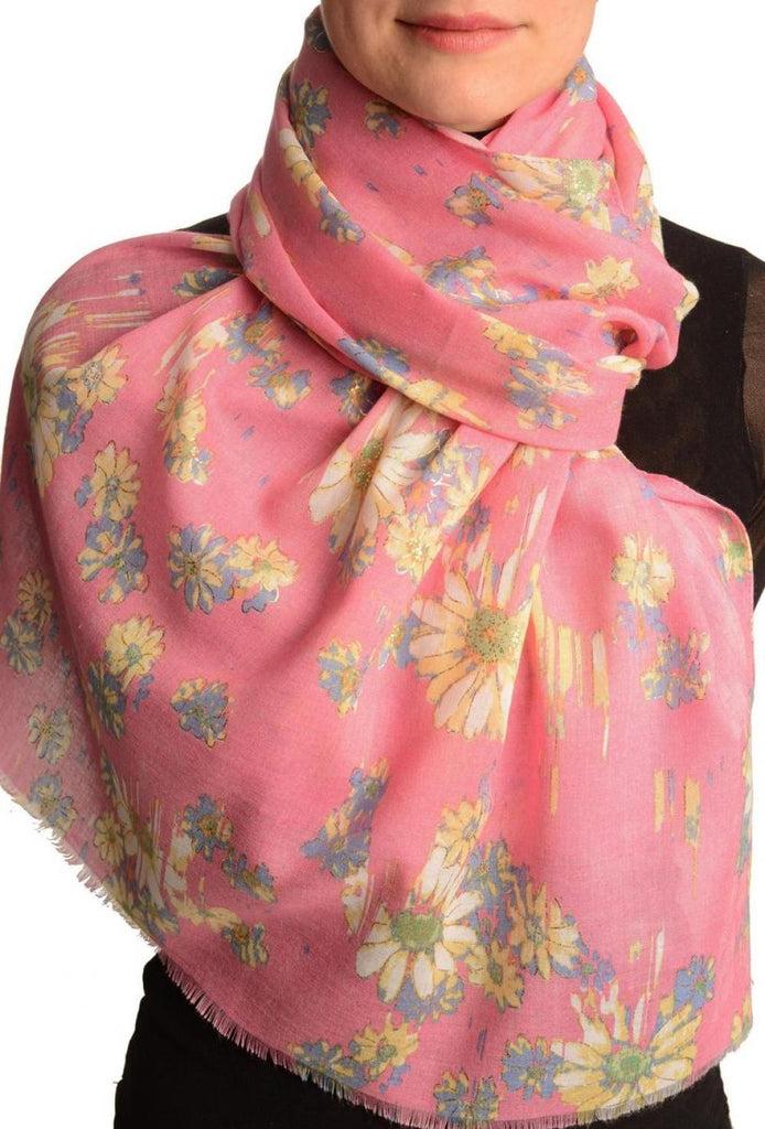 liss kiss Pink With Gold Trim Daisies Scarf - Scarf