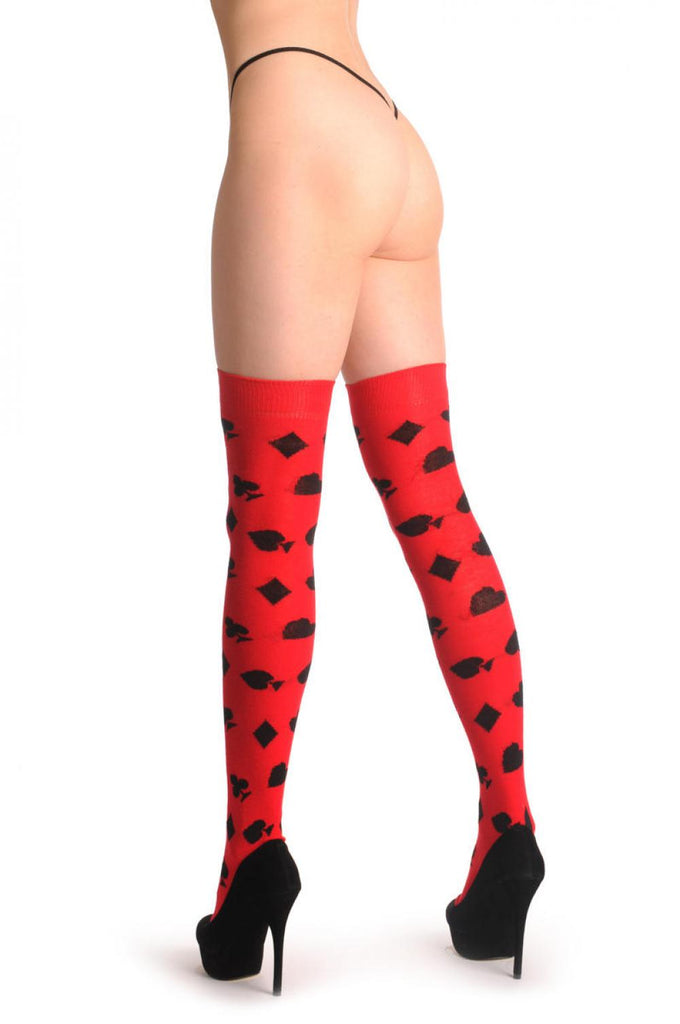 Liss Kiss Playing Suit On Red - Over The Knee Socks