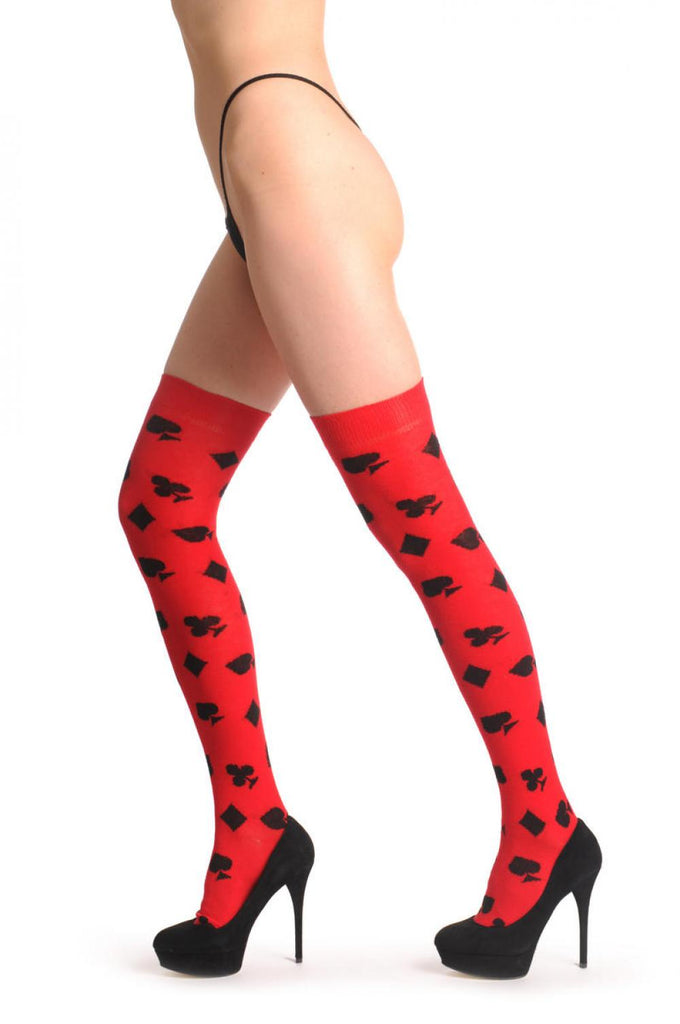 Liss Kiss Playing Suit On Red - Over The Knee Socks