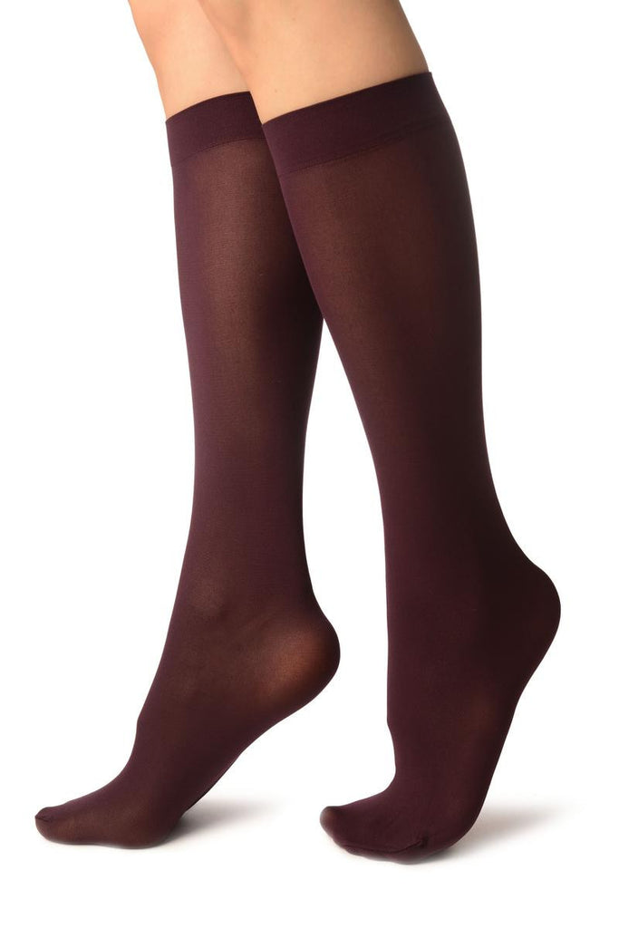 Liss Kiss Plum Red Plain Socks Knee High - Socks