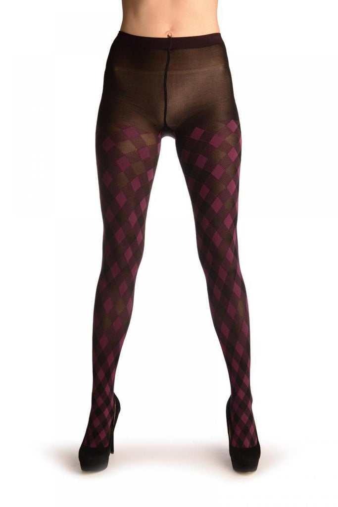 Liss Kiss Purple & Black Woven Gingham - Tights