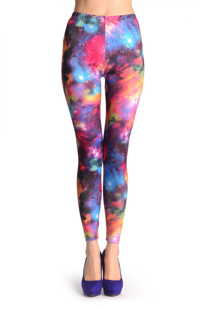 Liss Kiss Purple Blue & Olive Green Galaxy - Leggings