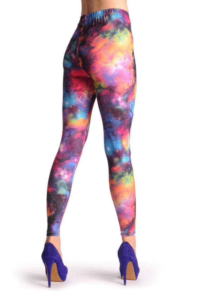 Liss Kiss Purple Blue & Olive Green Galaxy - Leggings