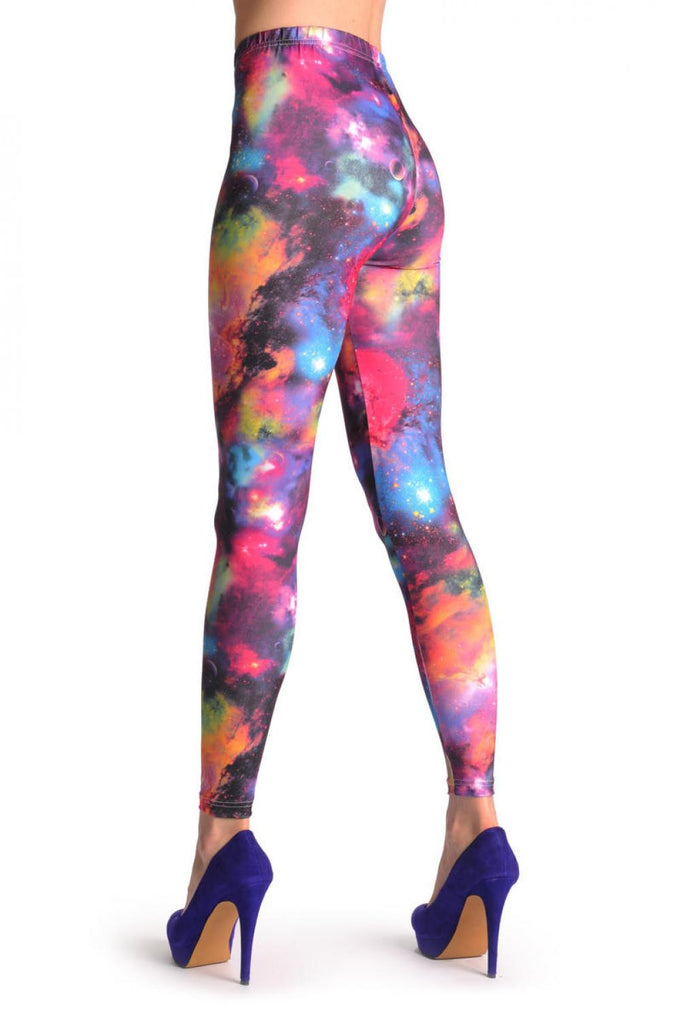 liss kiss Purple Blue & Olive Green Galaxy - Leggings