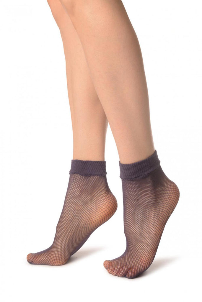 Liss Kiss Purple Fishnet Ankle High Socks - Socks