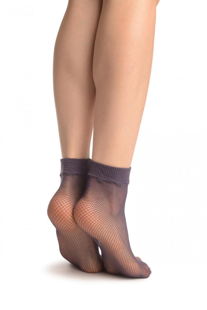 Liss Kiss Purple Fishnet Ankle High Socks - Socks